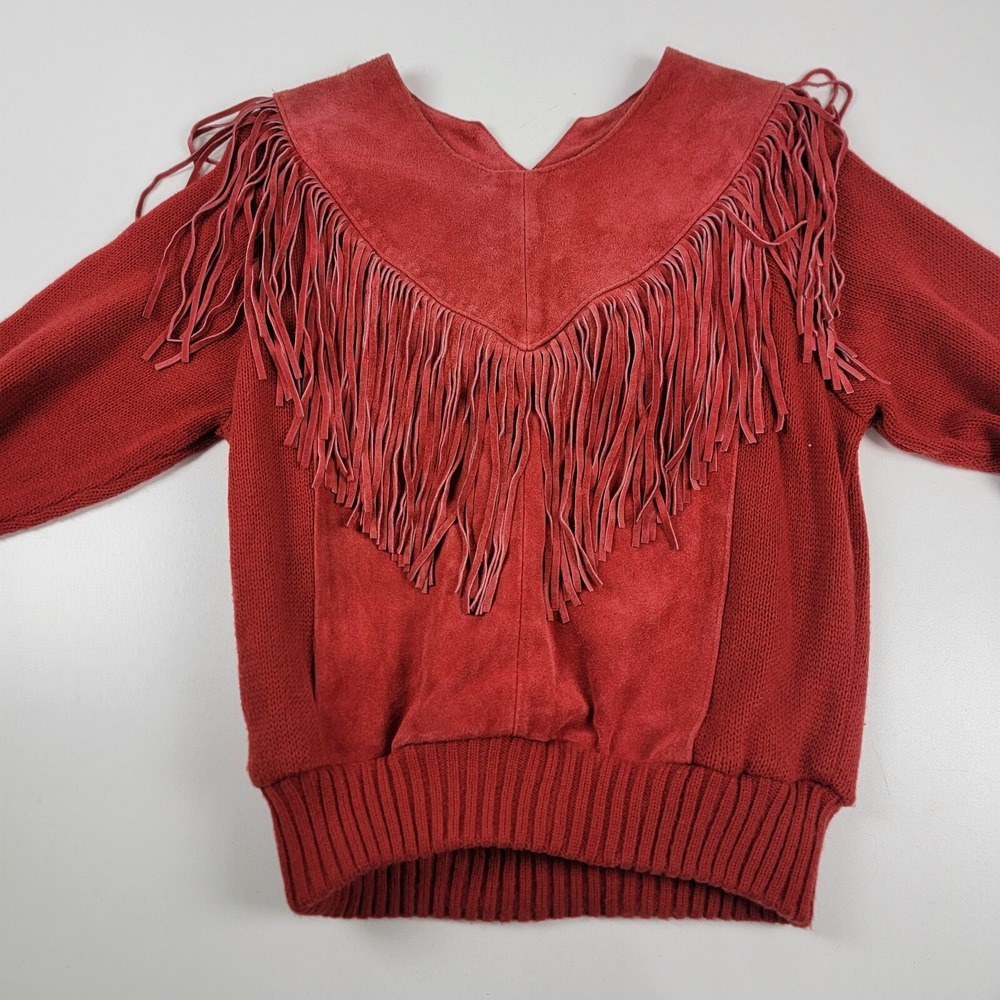 Pioneer Wear Suede Leather Fringe Pull Over Long Sleeve Jacket Womens  Medium - Picture 8 of 9
